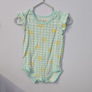 Carter's Mint Gingham Daisy Ruffled Sleeve Baby Bodysuit